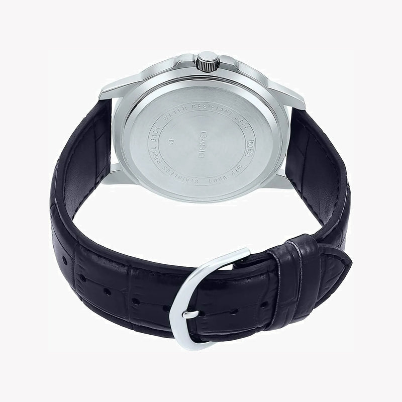Casio Men's Black Leather Watch, Stainless Steel Case | Mtp-Vd01l-1cv by i-watch