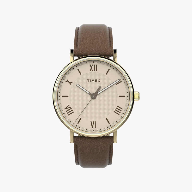 Timex Men's Gold-Tone Case, Brown Vegan Leather Strap | Tw2v91300 by i-watch