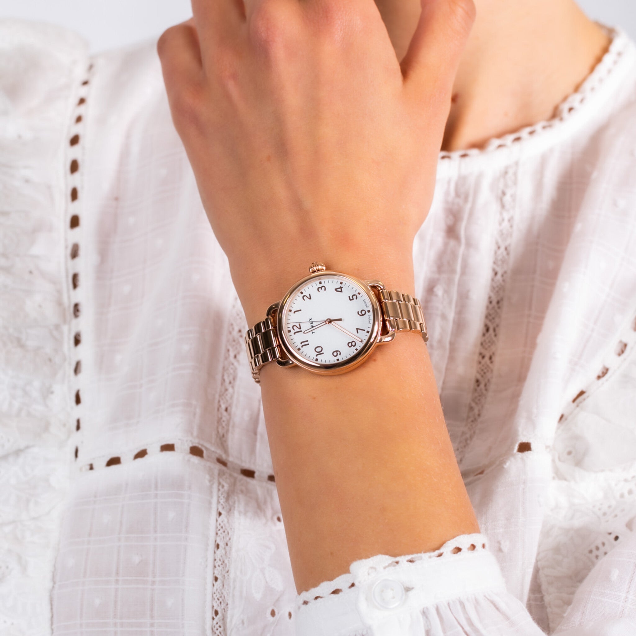 Timex Women's Rose Gold Stainless Steel Watch, Silver Dial | TW2U14000