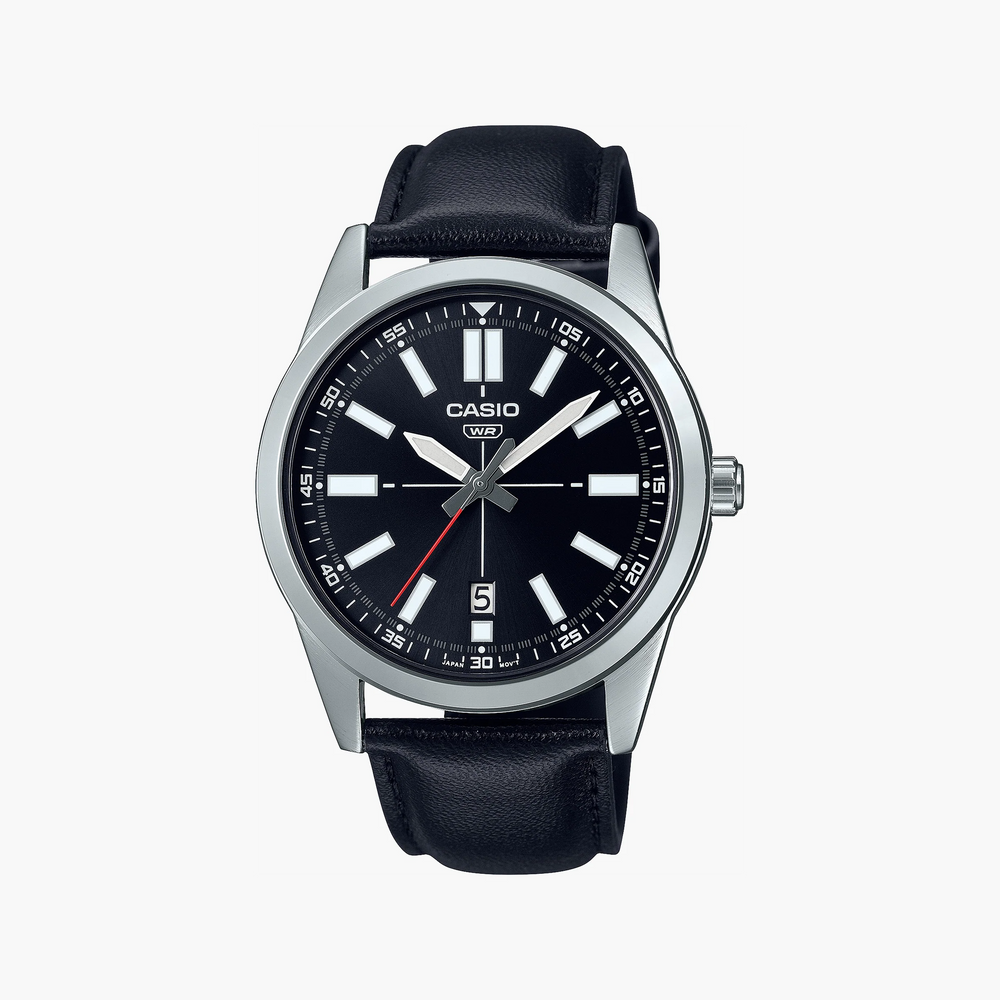 Casio Men's Silver Stainless Steel, Black Leather | Mtp-Vd02l-1e by i-watch