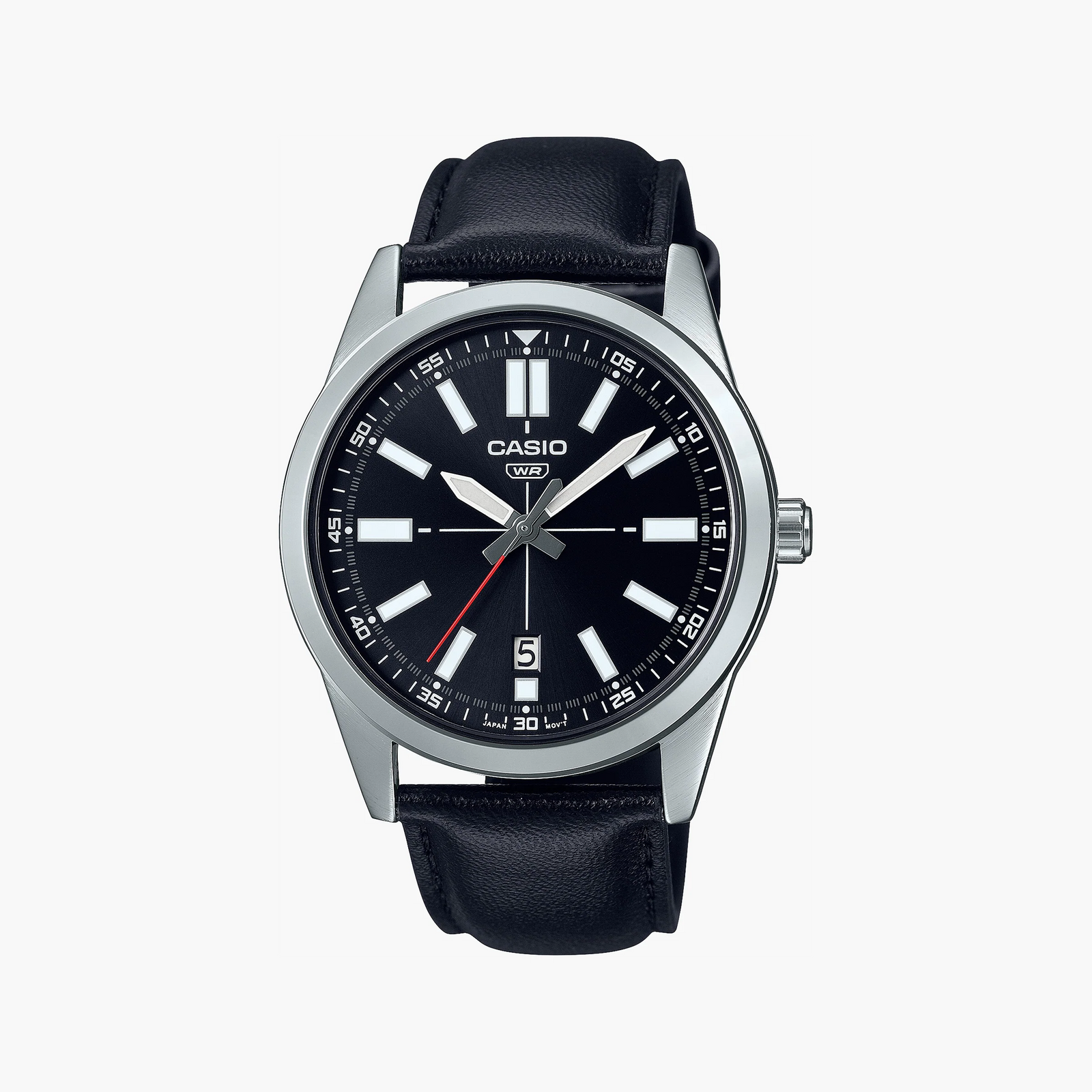 Casio Men's Silver Stainless Steel, Black Leather | Mtp-Vd02l-1e by i-watch