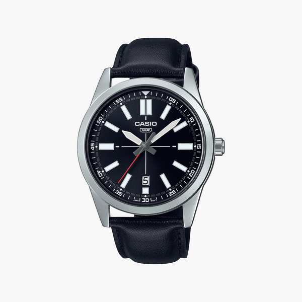 Casio Men's Silver Stainless Steel, Black Leather | Mtp-Vd02l-1e by i-watch