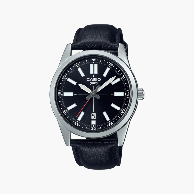 Casio Men's Silver Stainless Steel, Black Leather | Mtp-Vd02l-1e by i-watch