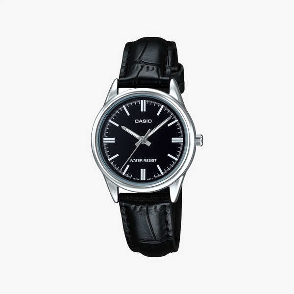 Casio Women's Stainless Steel Leather Watch, Silver Black | Ltp-V005l-1aud by i-watch