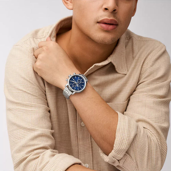 Fossil Men's Silver Watch, Blue Dial | Bq2846 by i-watch