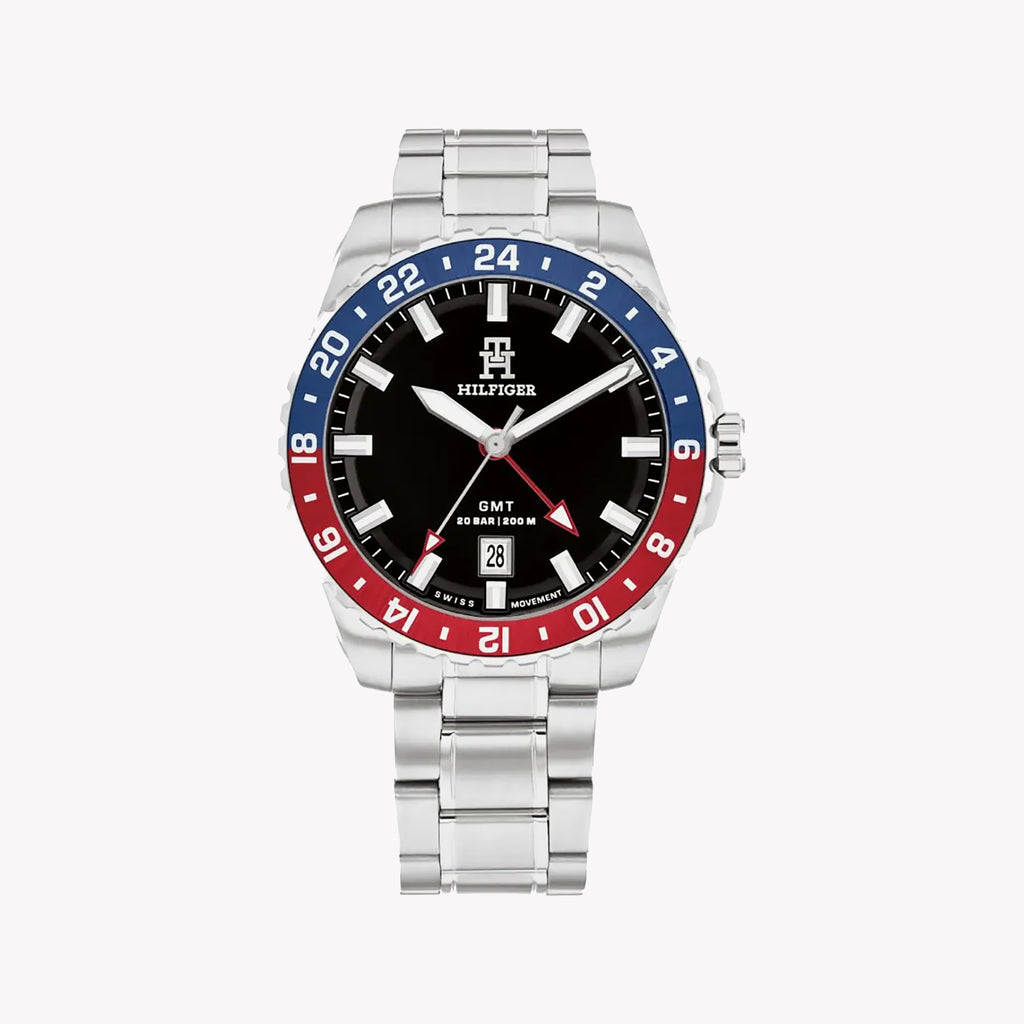 TOMMY HILFIGER BOLD PRECISION - STYLISH MEN'S WATCH with Silver Stainless Steel Band & Black Dial