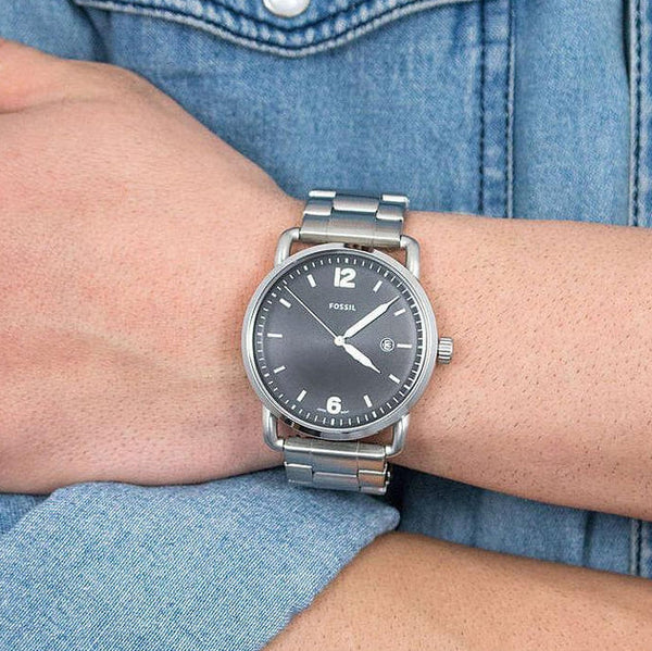 Fossil Men's Silver Stainless Steel Watch, Black Dial | Fs5391 by i-watch