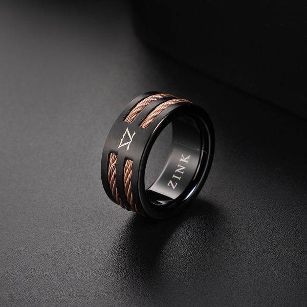 Zink Men's Rose Gold & Black Stainless Steel Ring | Zjrg040rg