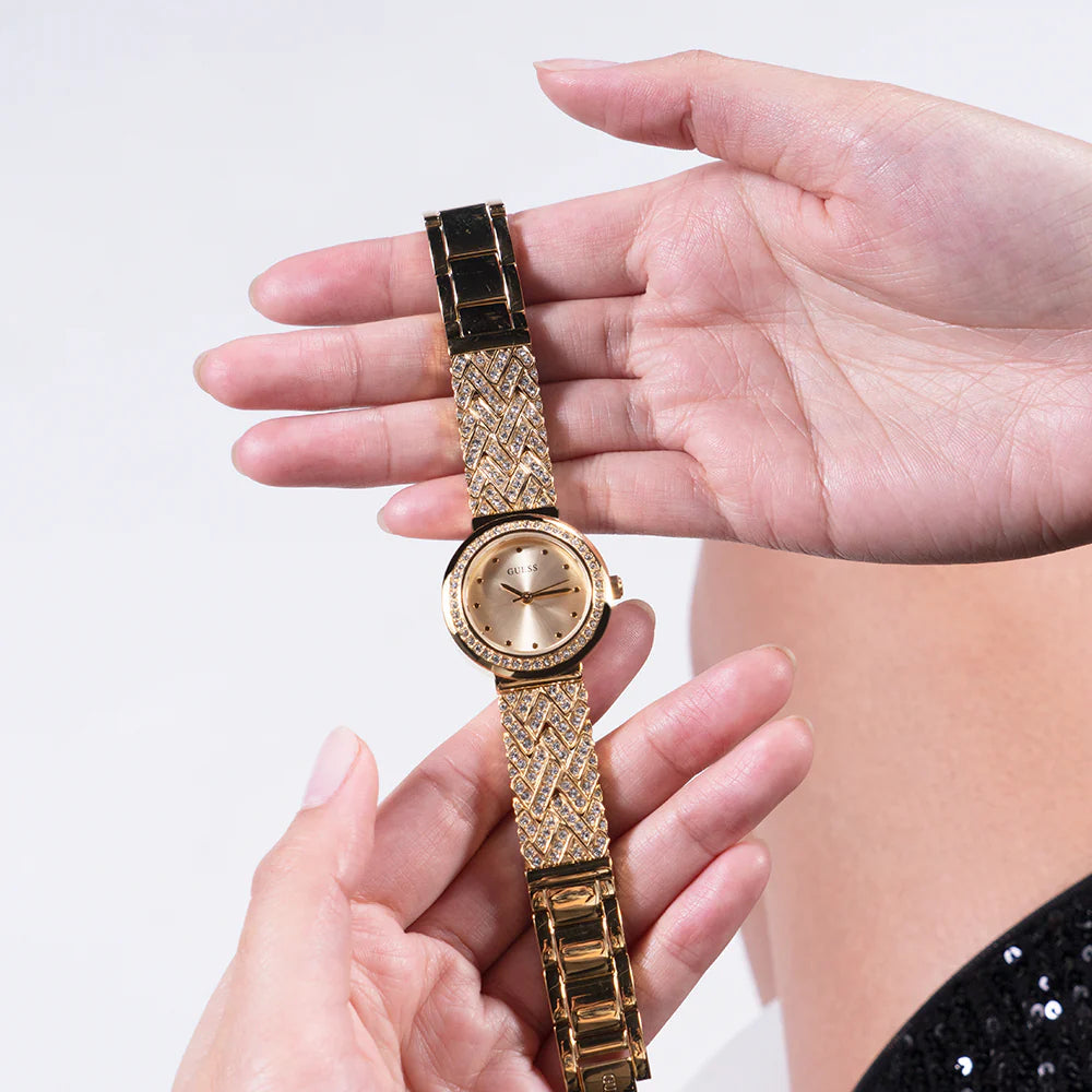 Guess Women's Gold & Multicolor Watch, Black Leather | Gw0481l1 by i-watch