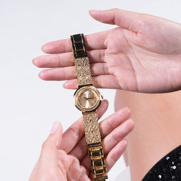 Guess Women's Gold & Multicolor Watch, Black Leather | Gw0481l1 by i-watch