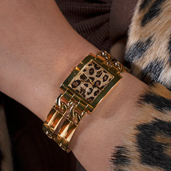 Guess Women's Gold Leopard Dial Watch, Gold Stainless Steel | Gw0807l2 by i-watch