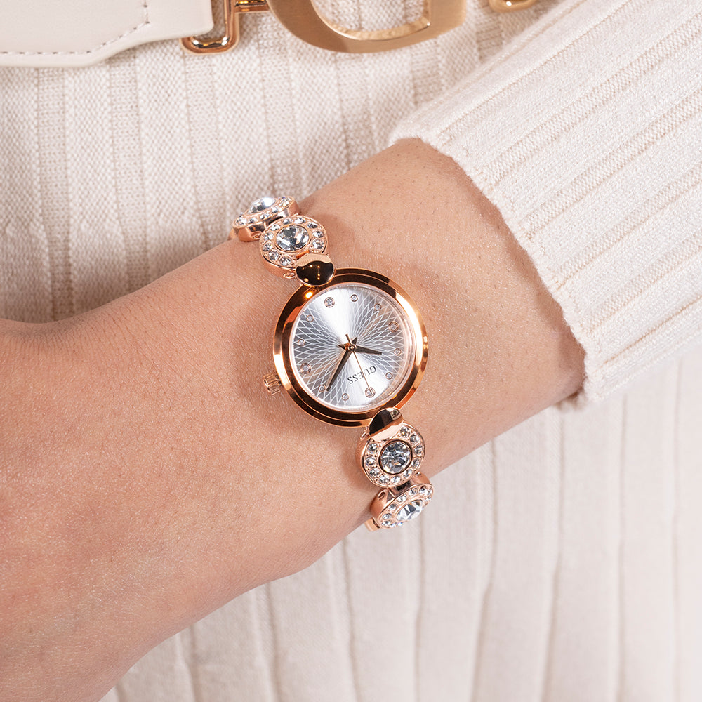 Guess Women's Rose Gold Watch, Silver Dial | Gw0757l3