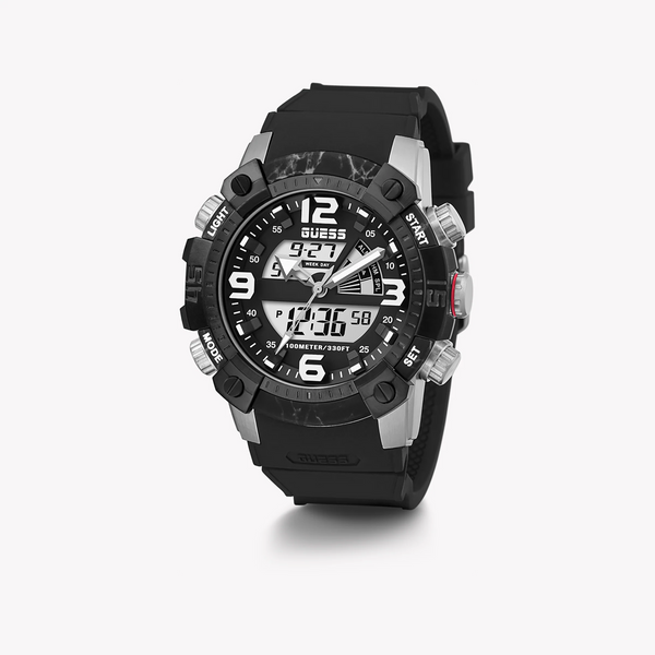 Guess Men's Silver Stainless Steel, Black Silicone | Gw0421g1 by i-watch