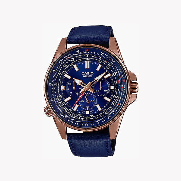 Casio Mtp-Sw320rl-2avdf - Sporty Elegance In Rose Gold & Blue Dial Men's Watch With Leather BAnd and Water Resistance by i-watch
