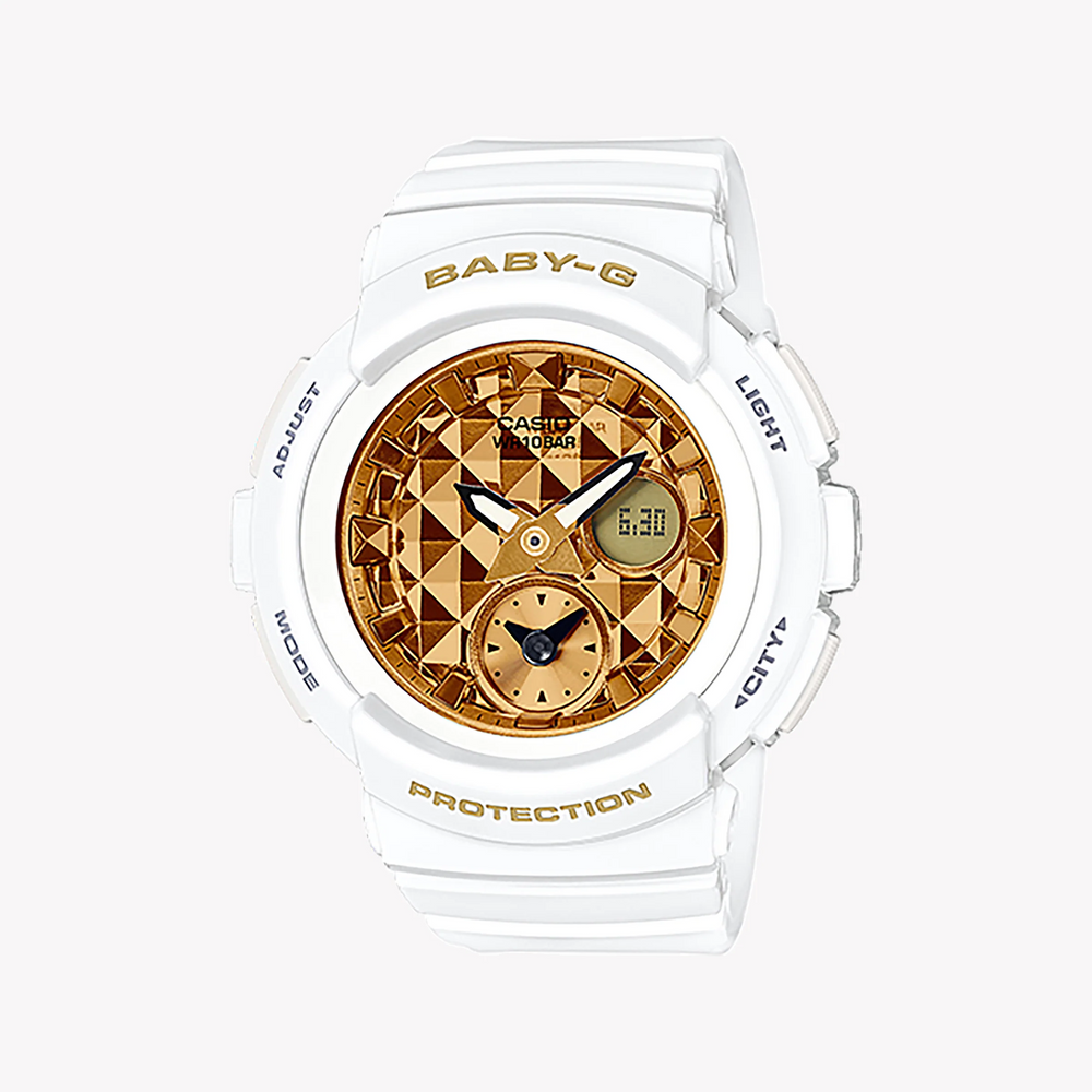 Bga-195m-7adr Baby-G: Chic Spirit - Water-Resistant Women's Watch With Gold Dial & White Band by i-watch