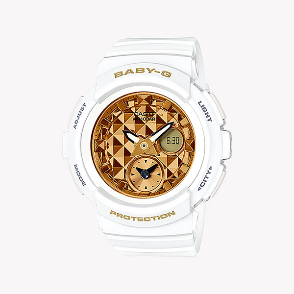 Bga-195m-7adr Baby-G: Chic Spirit - Water-Resistant Women's Watch With Gold Dial & White Band by i-watch