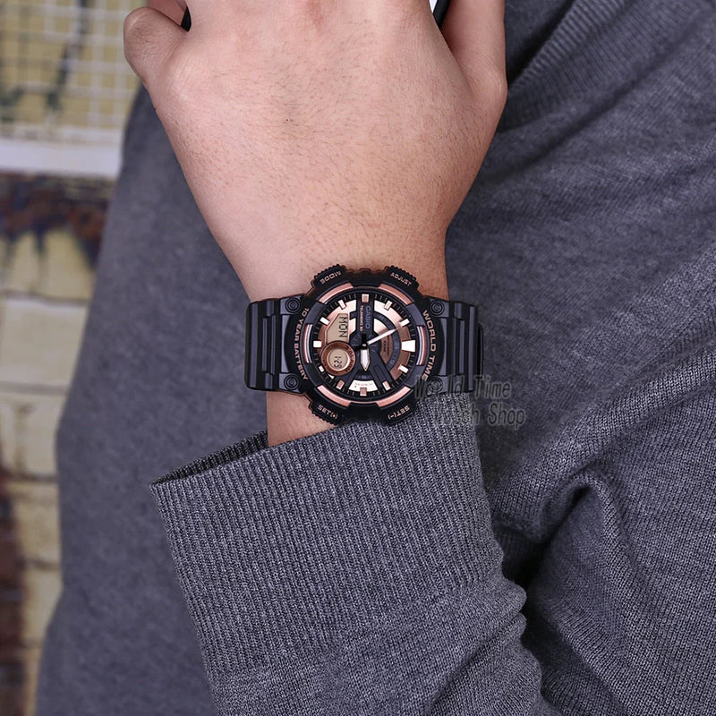 Casio Men's Black Resin Watch, Rose Gold Dial | Aeq-110w-1a3vdf by i-watch