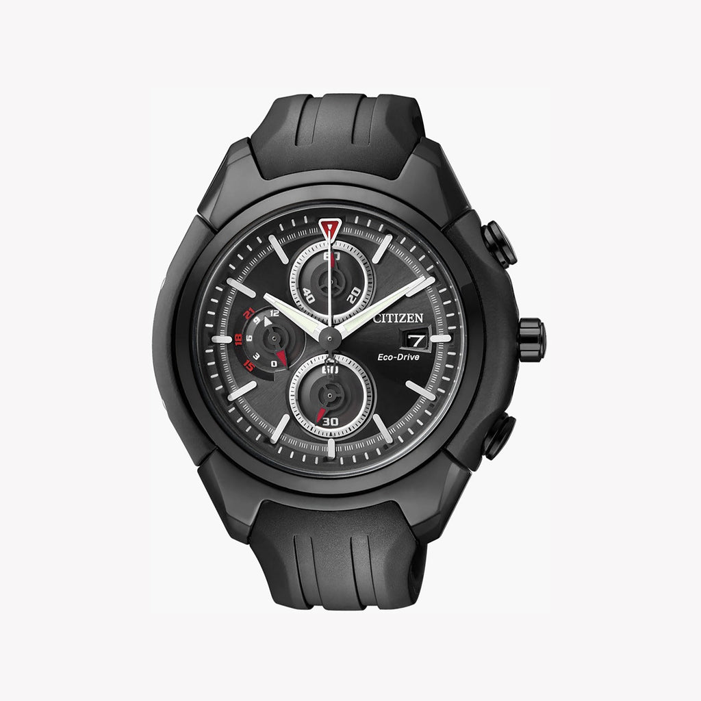 CITIZEN CA0285-01E - BOLD BLACK STAINLESS STEEL MEN'S CHRONOGRAPH WATCH FOR ACTIVE LIFESTYLES