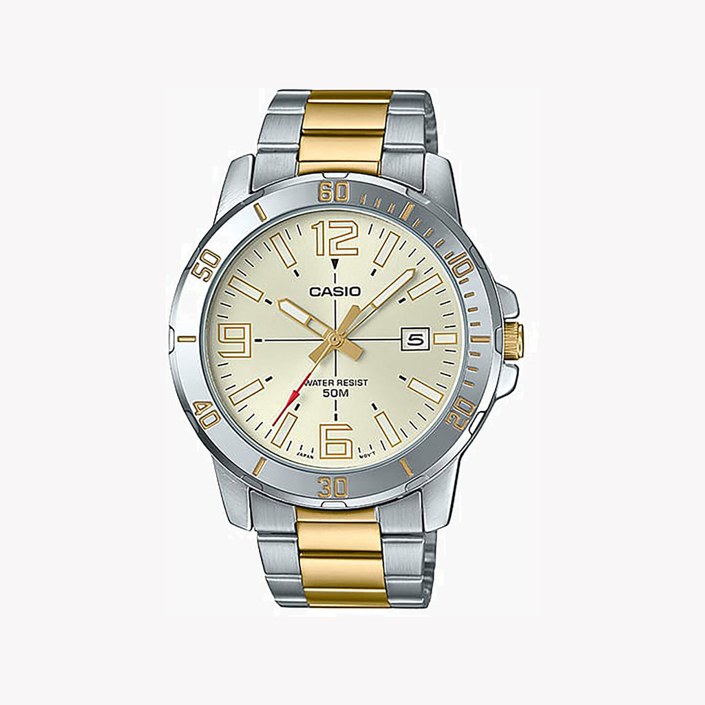 CASIO MTP-VD01SG-9BV BOLD ADVENTURER - MEN'S STAINLESS STEEL TIMEPIECE WITH BEIGE DIAL