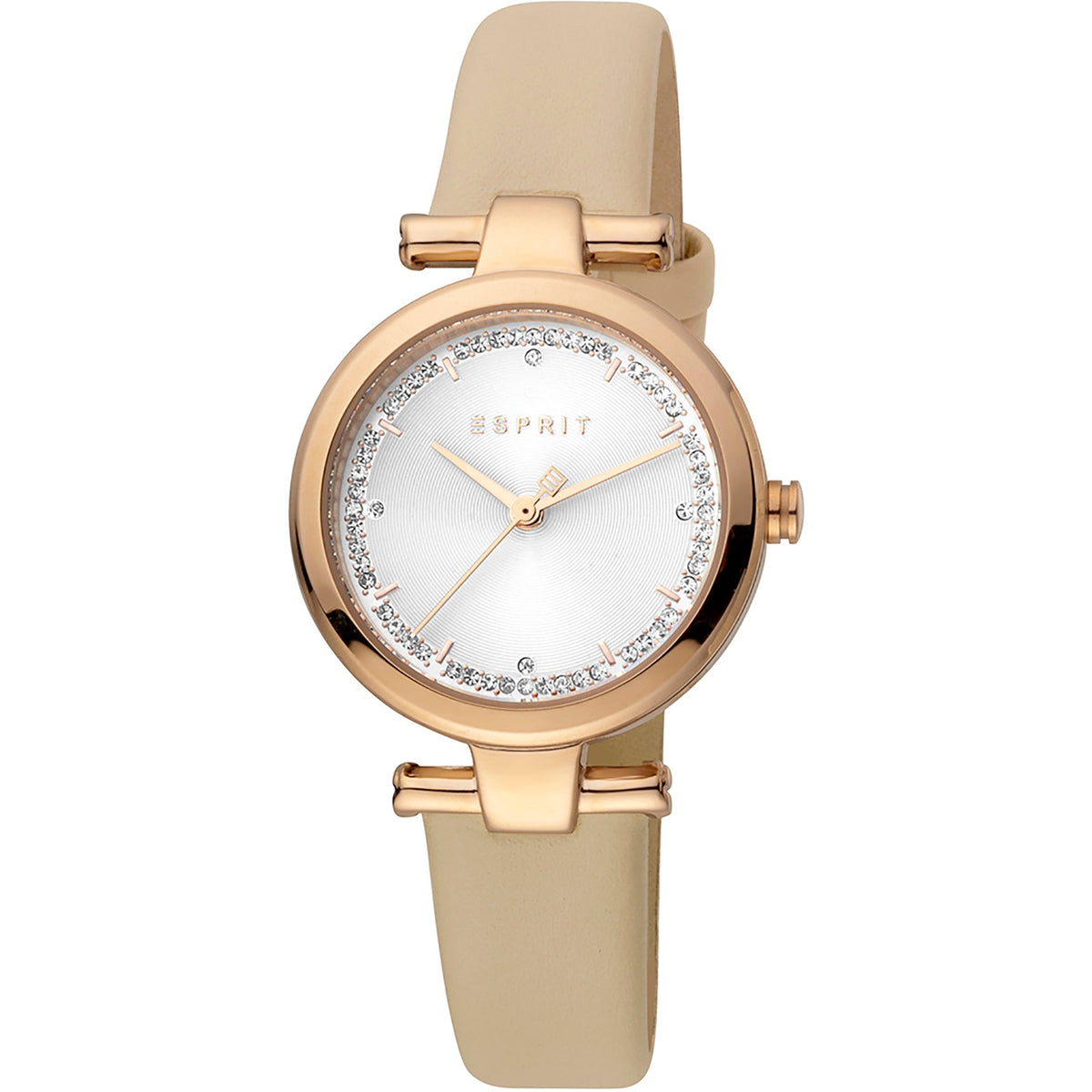 ESPRIT Women's Watch with Rose Gold Stainless Steel Case and Beige Leather Band