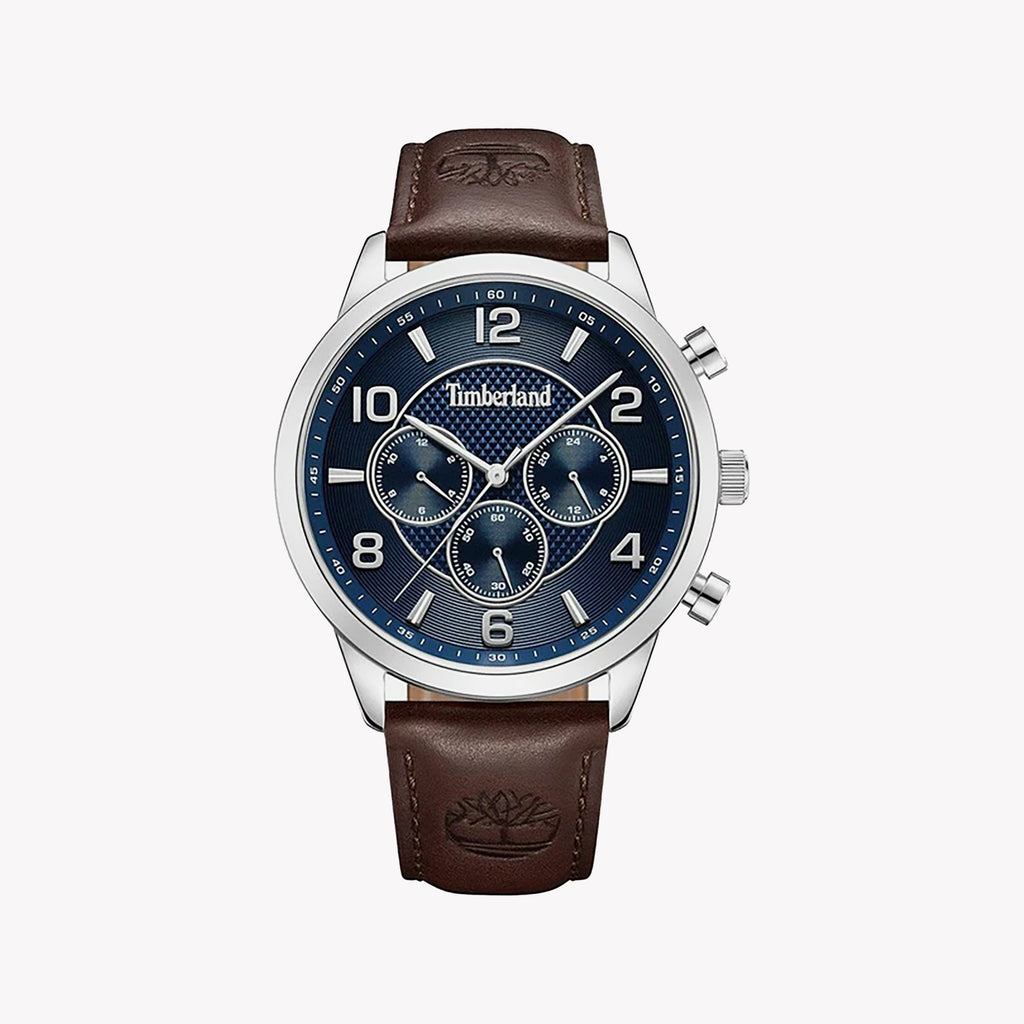 TIMBERLAND TDWGF0042101 RUGGED ELEGANCE - MEN'S STAINLESS STEEL WATCH WITH BROWN LEATHER BAND & BLUE DIAL