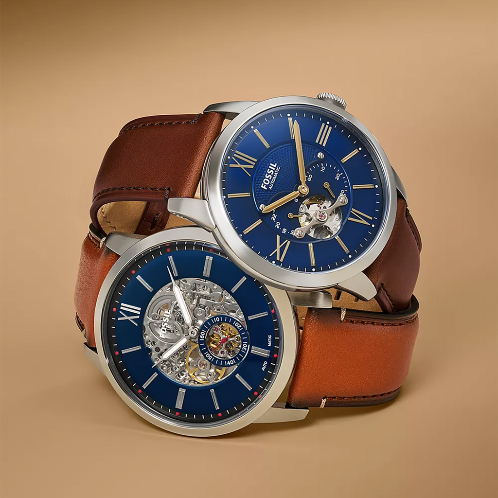 FOSSIL ME3110 ELEGANT BLUE DIAL - STYLISH AUTOMATIC MEN'S WATCH WITH BROWN LEATHER STRAP-i-Watch-2