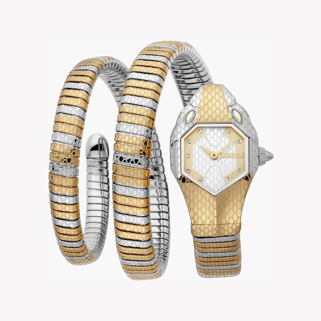 JUST CAVALLI Women's Watch with Silver Stainless Steel Case and Silver & Gold Stainless Steel Band