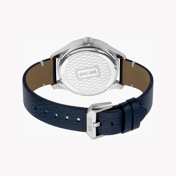 Just Cavalli Men's Blue Leather Watch, Silver Case | Jc1g108l0015
