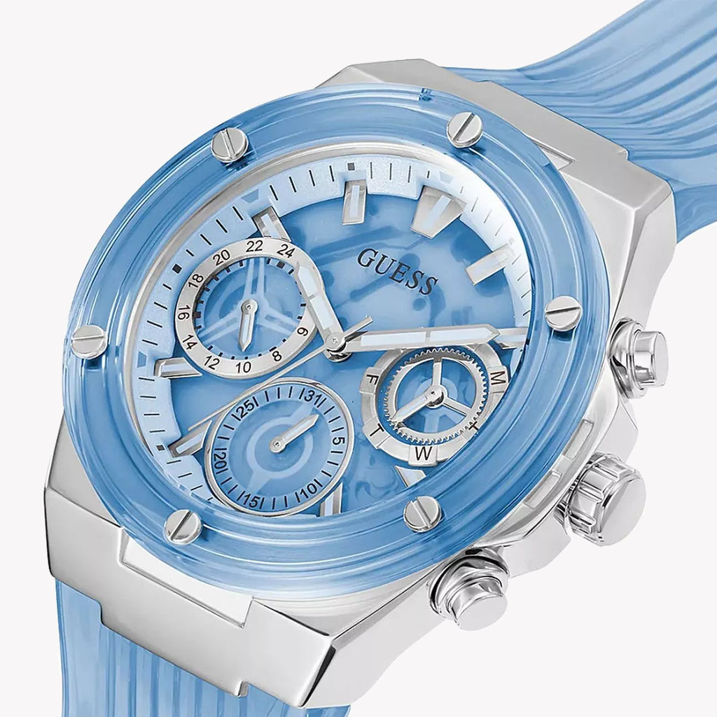 GUESS GW0409L1 - VIBRANT BLUE ELEGANCE - Women's Stylish Watch with Silicon Band and Sleek Silver Case-i-Watch-5