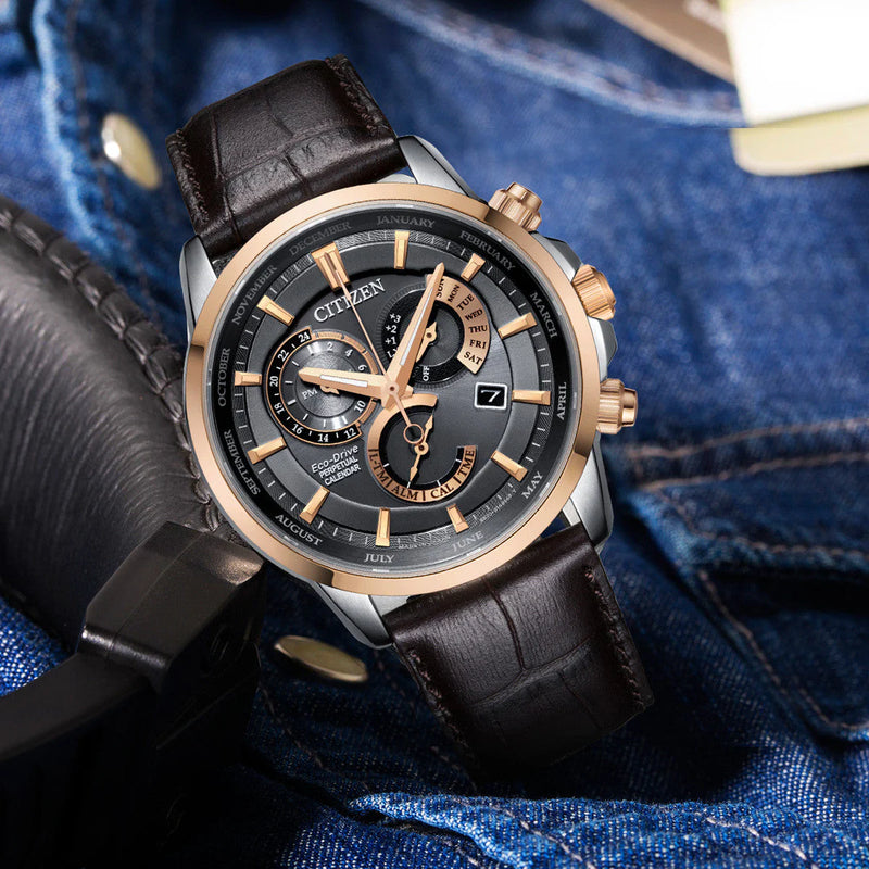 Citizen Bl8148-11h Timeless Elegance - Eco-Drive Men's Watch With Brown Leather Band & Dual Time Display by i-watch