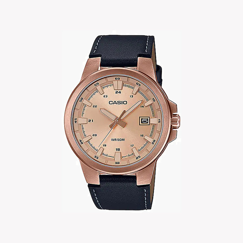 Casio Mtp-E173rl-5avdf - Elegance Meets Adventure Men's Timepiece With Rose Gold Dial & Leather Band by i-watch