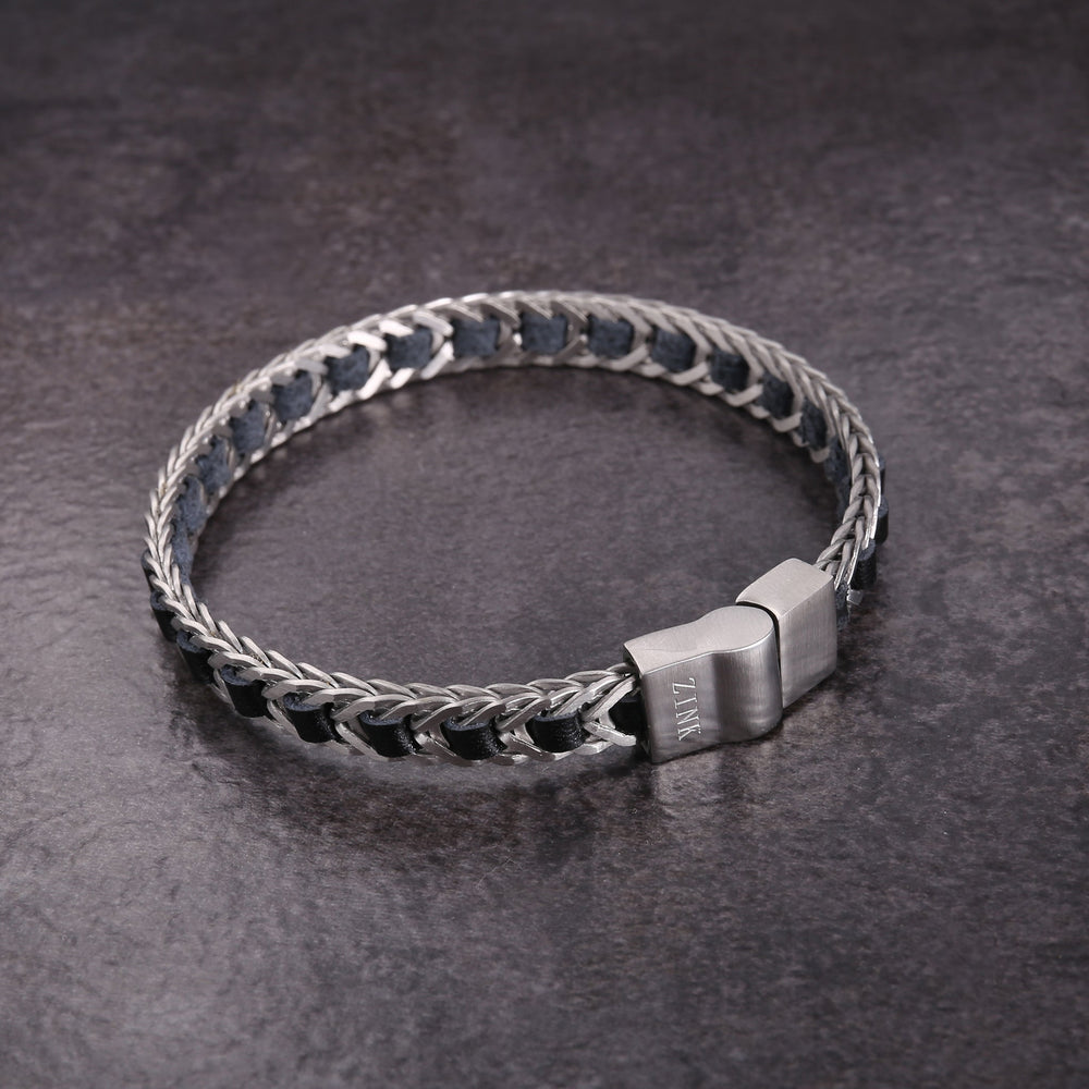 Zink Men's Black & Silver Leather & Stainless Steel Bracelet | Zjbc0373