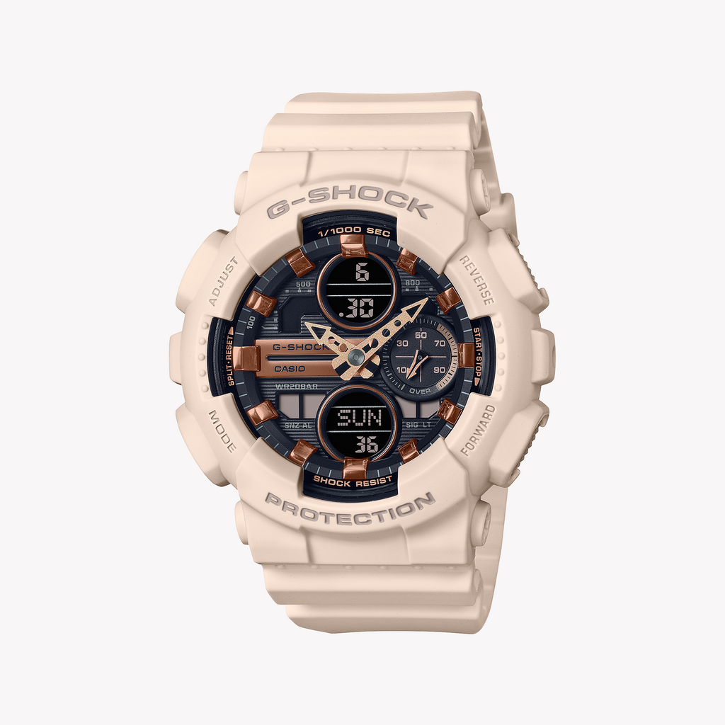 CASIO G-SHOCK GMA-S140M-4ADR ELEGANT ADVENTURER - CHIC BEIGE WOMEN'S WATCH with durable resin band and versatile digital features