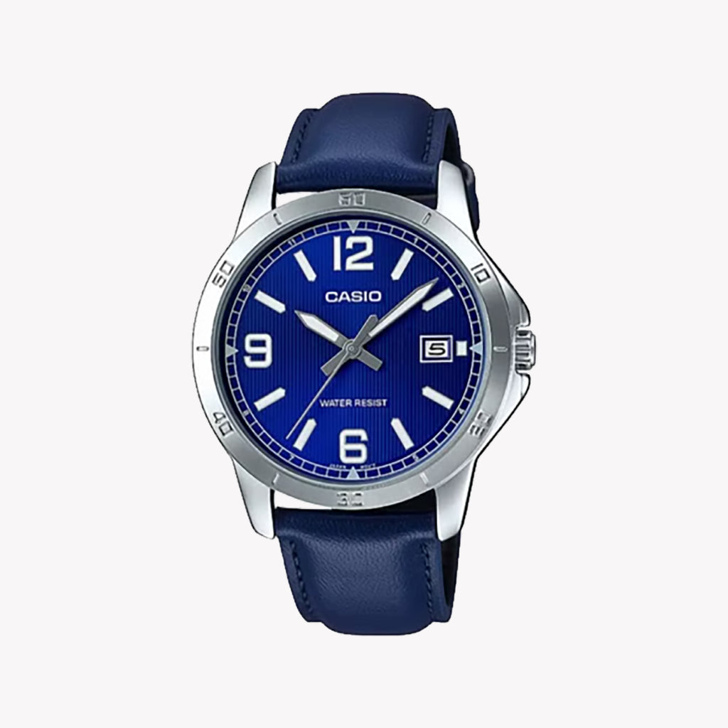MTP-V004L-2BUDF - TIMELESS ELEGANCE: CLASSIC BLUE DIAL MEN'S WATCH WITH LEATHER STRAP