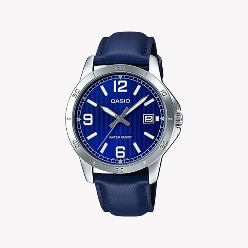 MTP-V004L-2BUDF - TIMELESS ELEGANCE: CLASSIC BLUE DIAL MEN'S WATCH WITH LEATHER STRAP