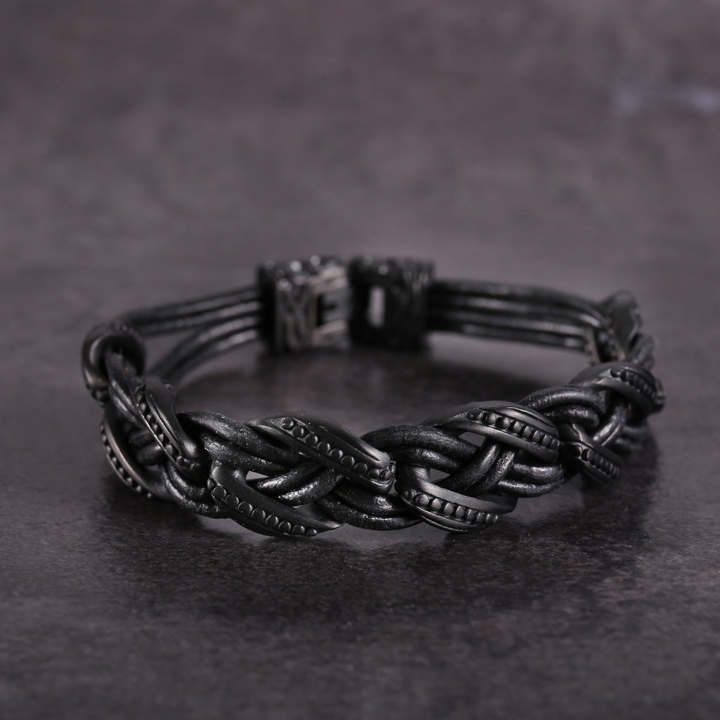 Zink Men's Black Stainless Steel & Leather Bracelet | Zjbc0388