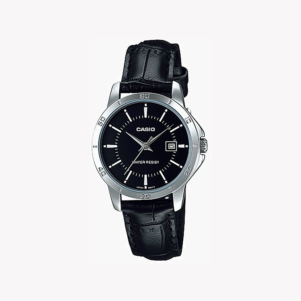 Casio Women's Silver Stainless Steel Watch, Black Leather | Ltp-V004l-1audf by i-watch