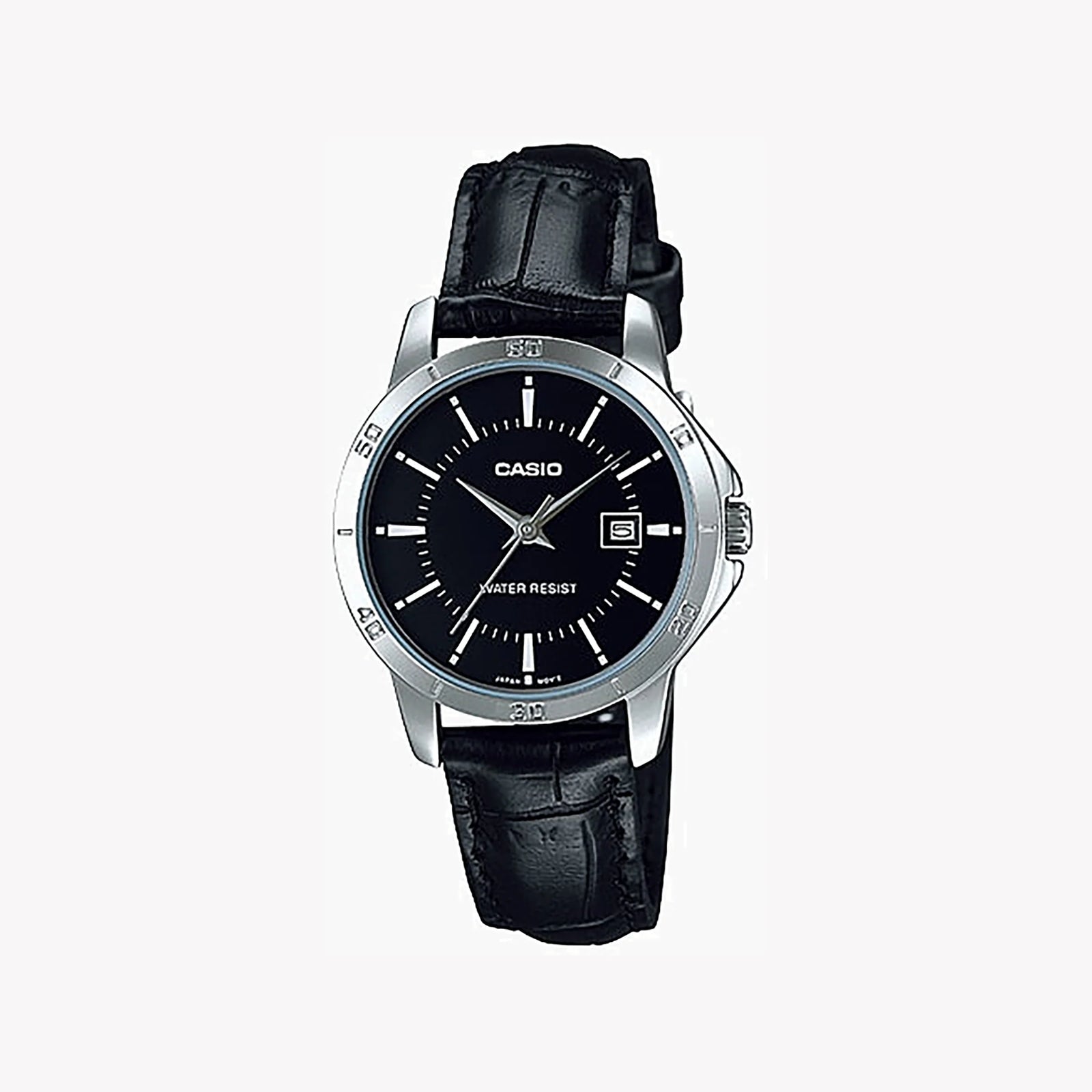 Casio Women's Silver Stainless Steel Watch, Black Leather | Ltp-V004l-1audf by i-watch