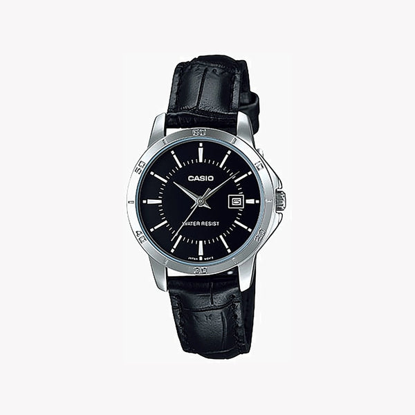 Casio Women's Silver Stainless Steel Watch, Black Leather | Ltp-V004l-1audf by i-watch