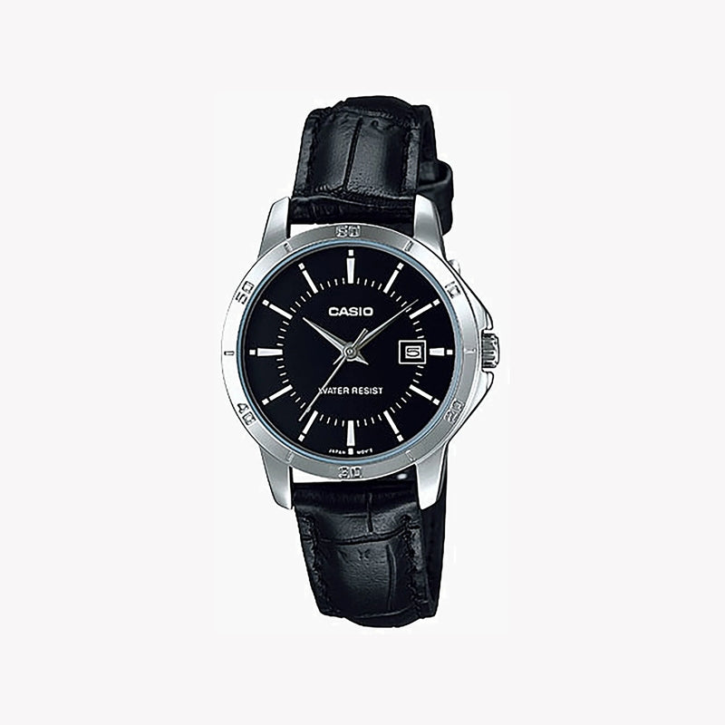 Casio Women's Silver Stainless Steel Watch, Black Leather | Ltp-V004l-1audf by i-watch