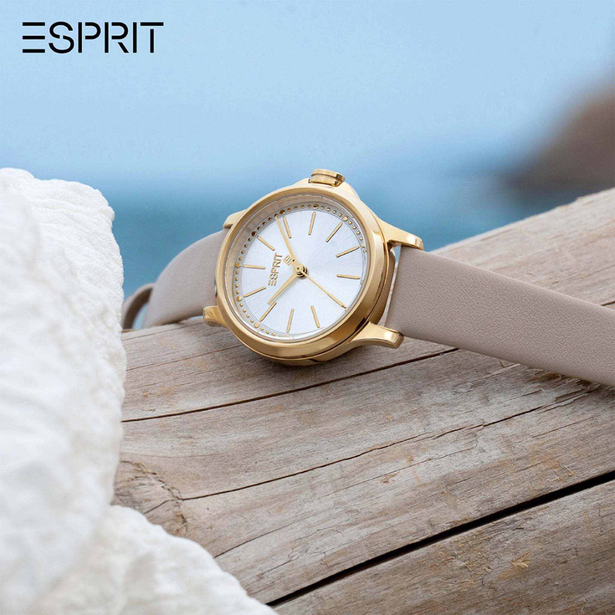 ESPRIT Women's Watch with Silver Stainless Steel Case and Beige Leather Band