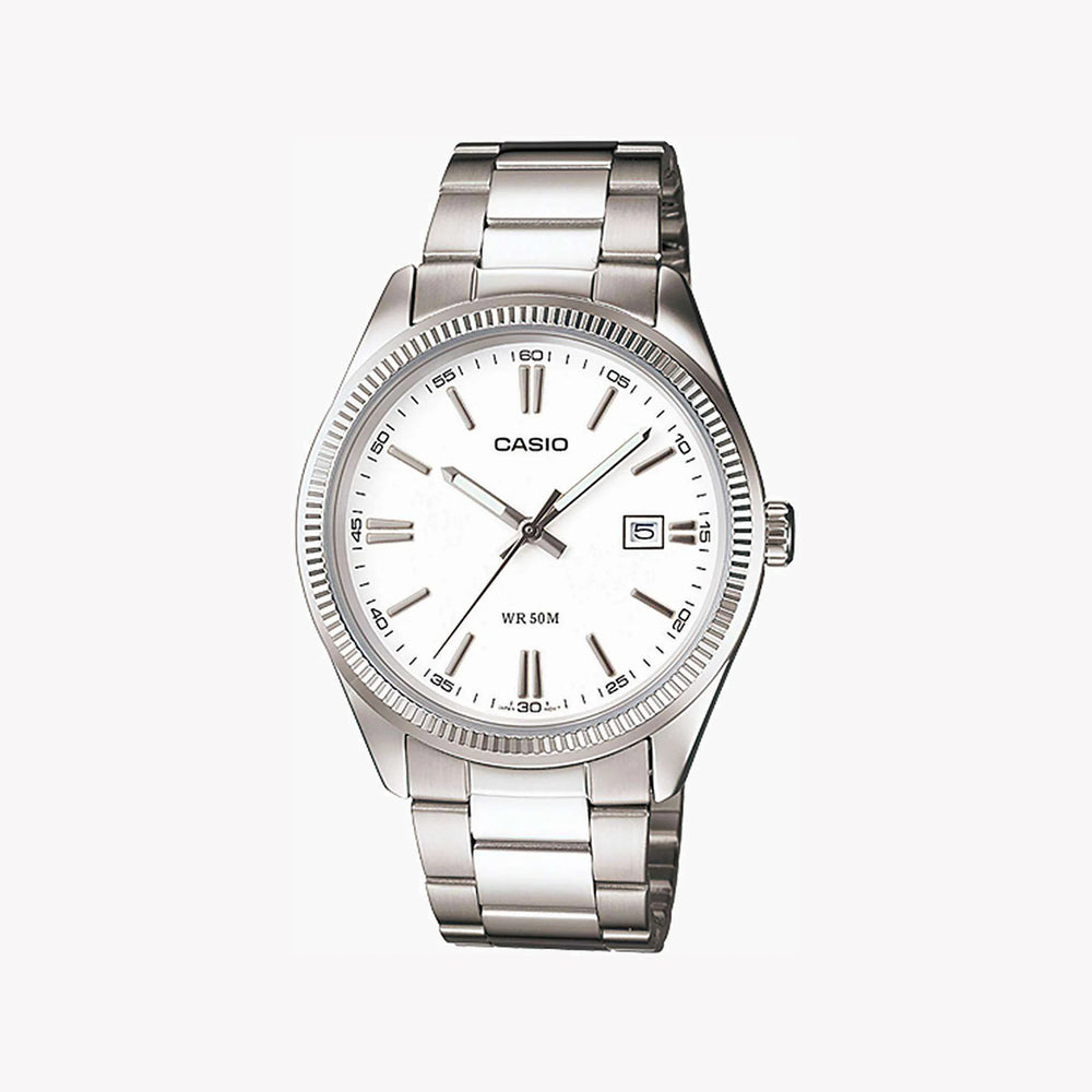 Casio Mtp-1302d-7a1vdf - Elegant Sporty Stainless Steel Men's Watch With White Dial & Date Function by i-watch