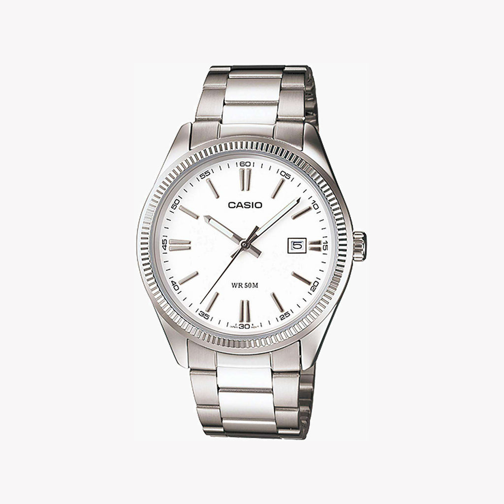 CASIO MTP-1302D-7A1VDF - ELEGANT SPORTY STAINLESS STEEL MEN'S WATCH with White Dial & Date Function-i-Watch-3