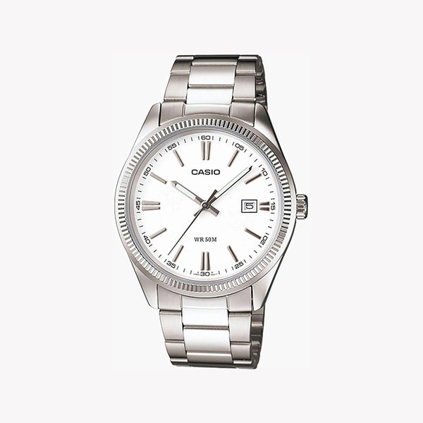 Casio Mtp-1302d-7a1vdf - Elegant Sporty Stainless Steel Men's Watch With White Dial & Date Function by i-watch