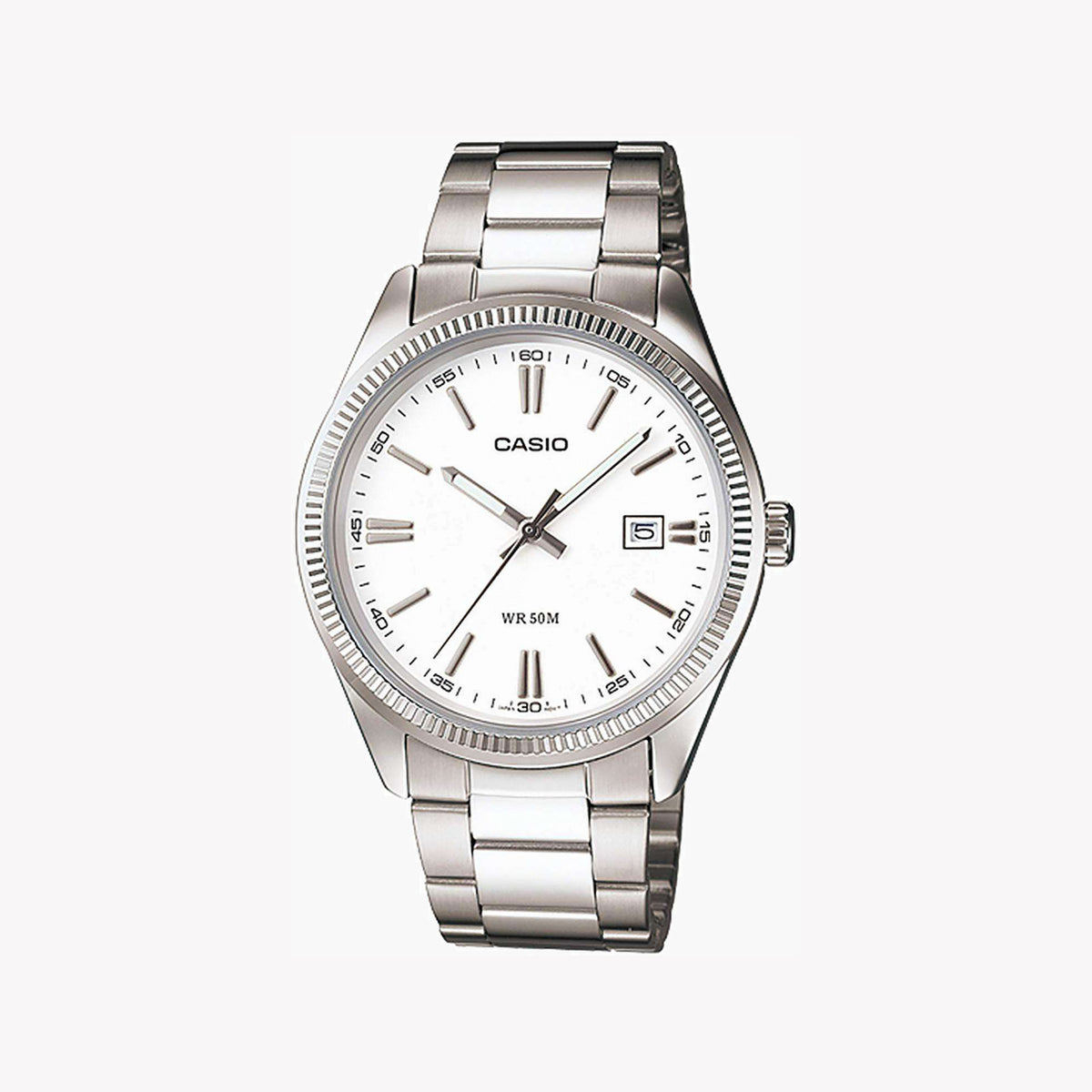 CASIO MTP-1302D-7A1VDF - ELEGANT SPORTY STAINLESS STEEL MEN'S WATCH with White Dial & Date Function