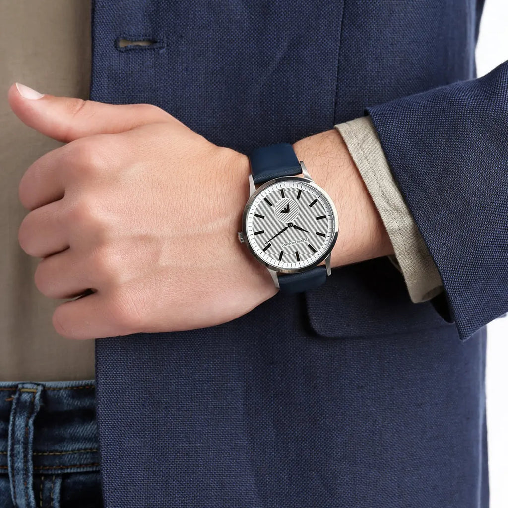 Emporio Armani AR11119 - Stylish Silver Watch with Blue Leather Band-i-Watch-3