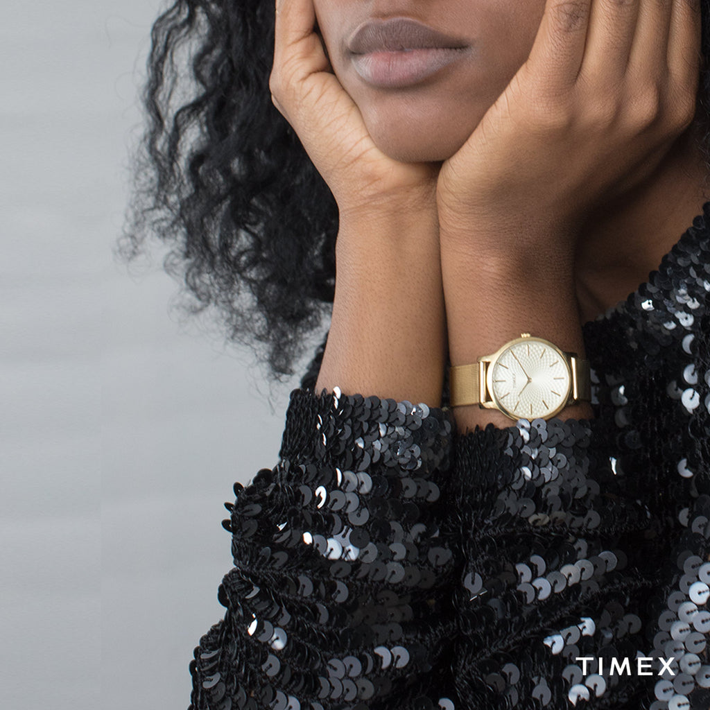 Timex Women's Watch With Gold Brass Case And Gold Stainless Steel Band