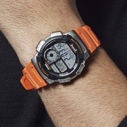 Ae-1000w-4bvdf Men's Resin Watch, Black/Orange | Ae-1000w-4bvdf by i-watch