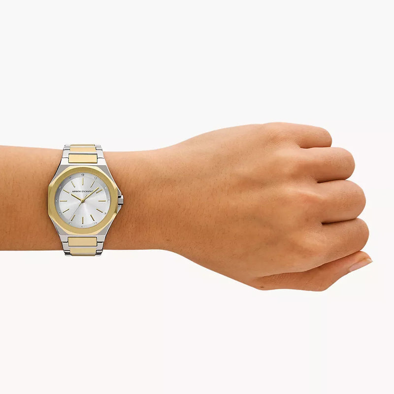 A|X Armani Exchange Women's Silver & Gold Watch, Silver Dial | Ax7161set by i-watch