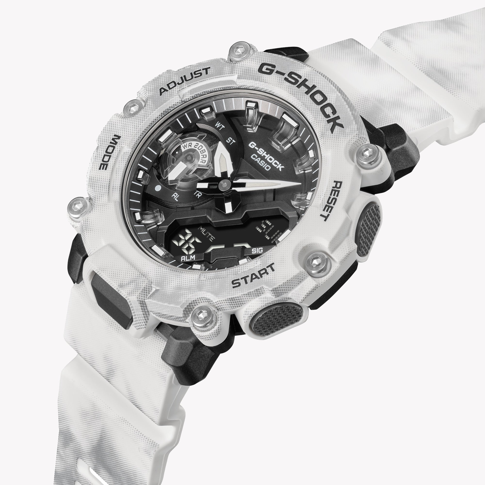 CASIO G-SHOCK GA-2200GC-7ADR - SPORTY ELEGANCE MEN'S WATCH with White Resin Band & Vibrant Digital Dial